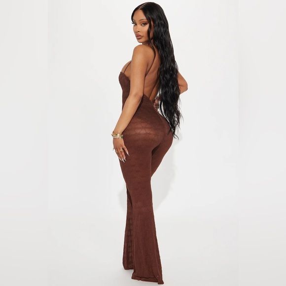 Fashion Nova Valentina Lace Jumpsuit - Chocolate | Lace Brown Jumpsuit | S | NWT - Picture 6 of 6